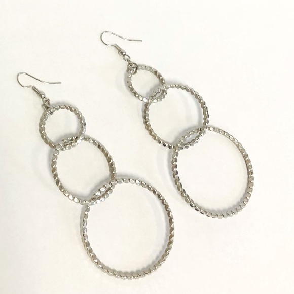 Silver Multi Hoop Textured Earrings - Picture 1 of 7